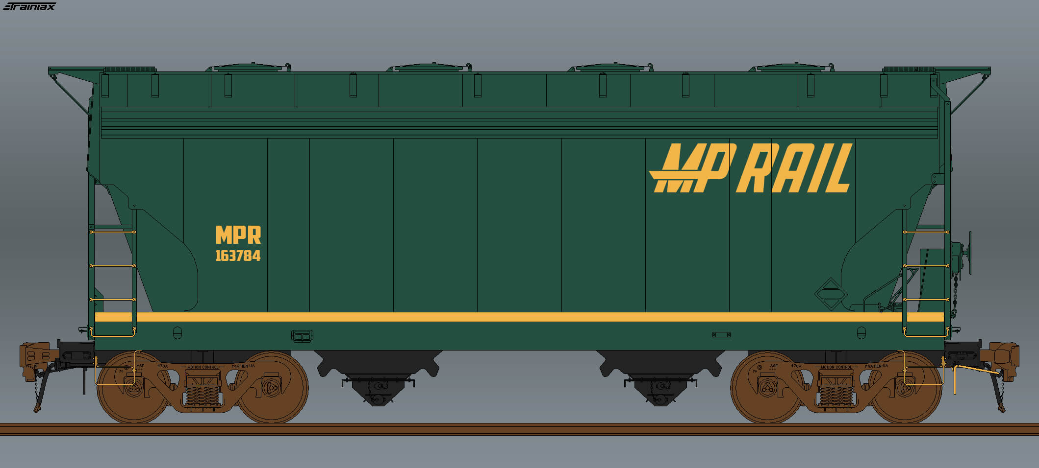 MPRail CoveredHopper 3272cf 2Bay MRR Green V1